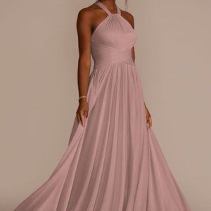 David's Bridal High-neck Mesh Bridesmaid Dress